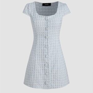 CIDER Tweed Square Neck Check Button Mini Dress